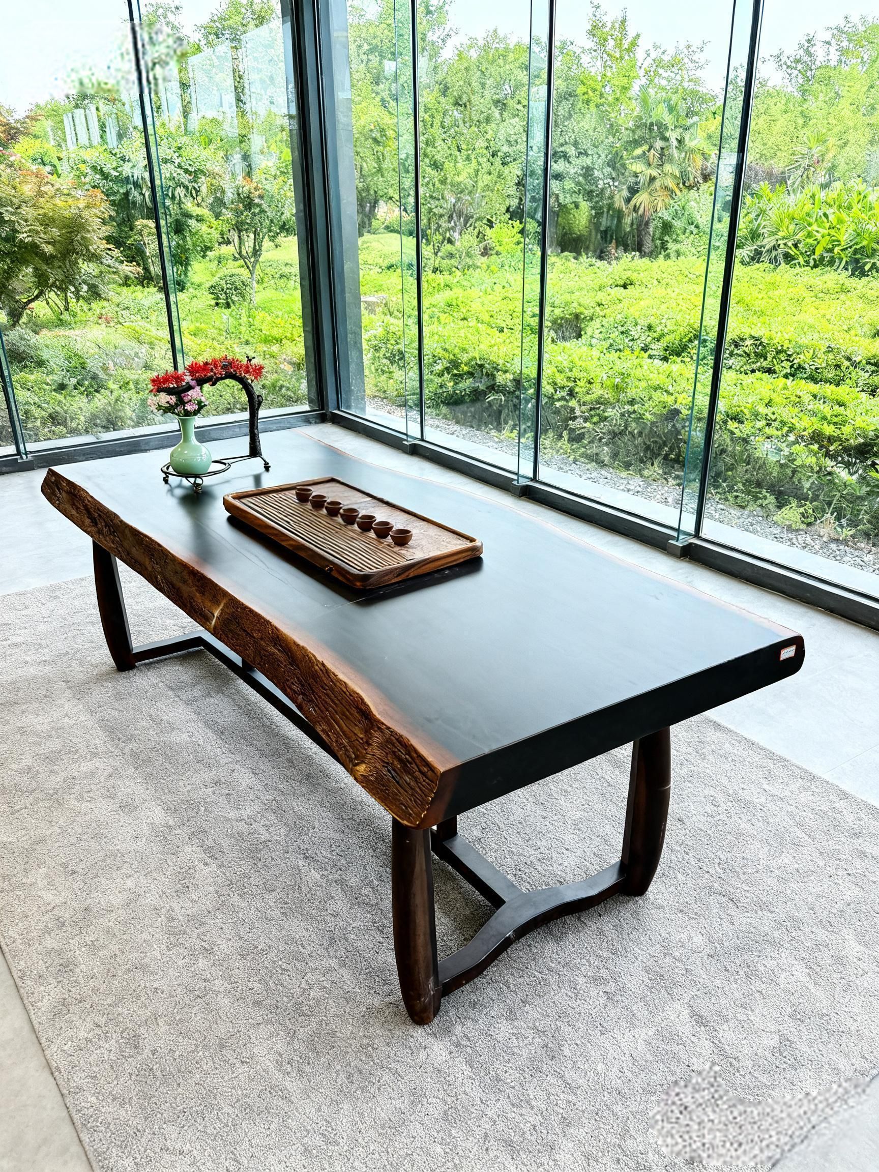 刚果黑檀实木大板茶桌整板整料送支架233.108.97.10