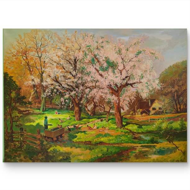 春暖花开村景春日乡野油画复刻画客厅餐厅茶室房间沙发背景墙装饰