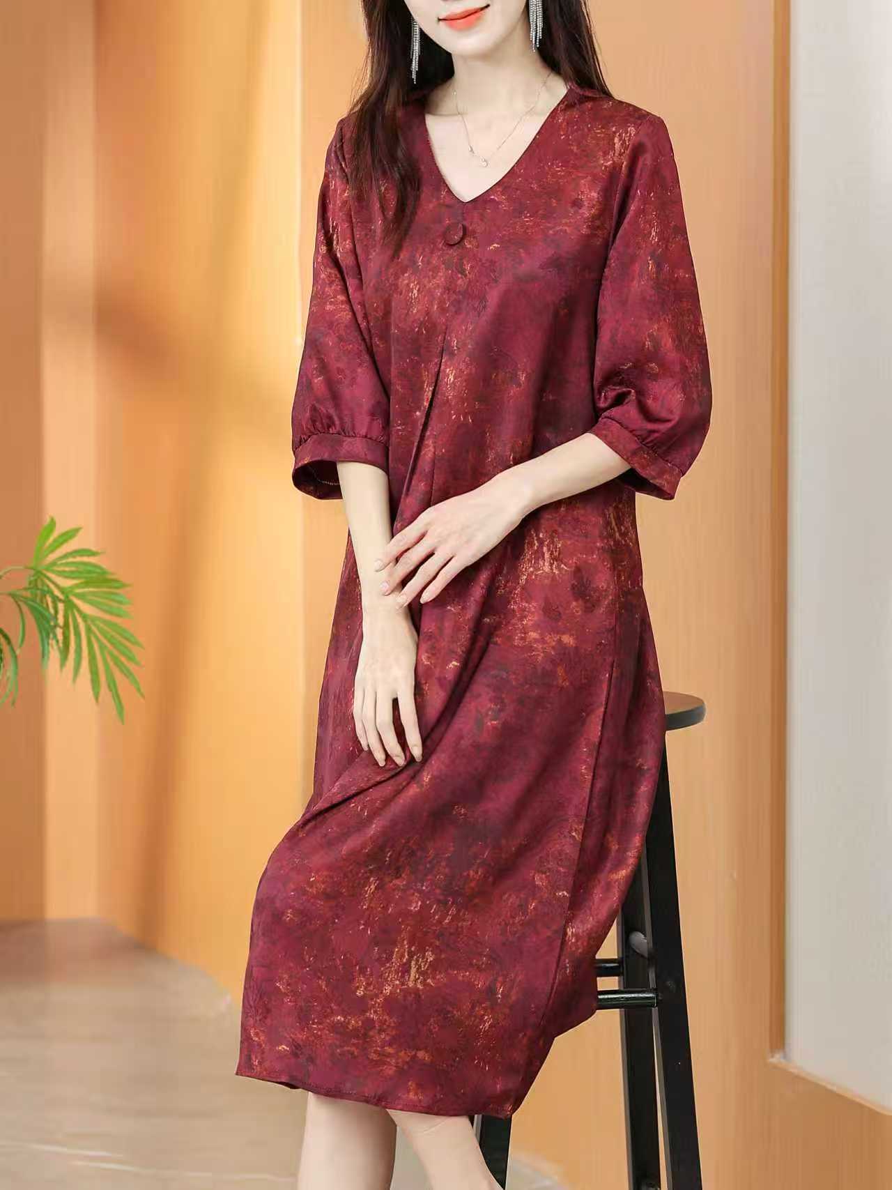 6714套头常规系扣秋季宽松中国风民族风连衣裙中长款女装