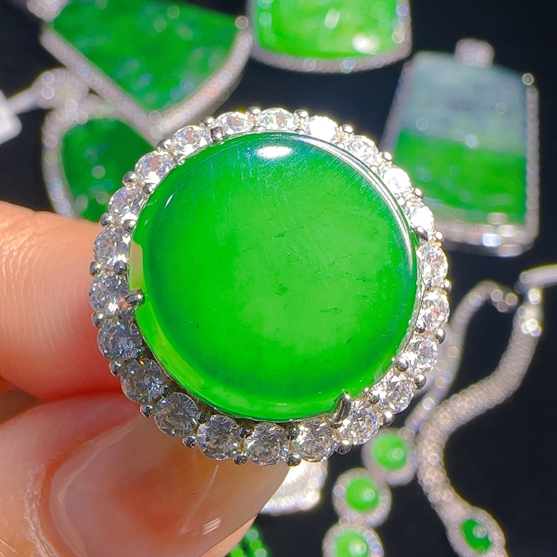 翡翠戒指银S925镶嵌天然