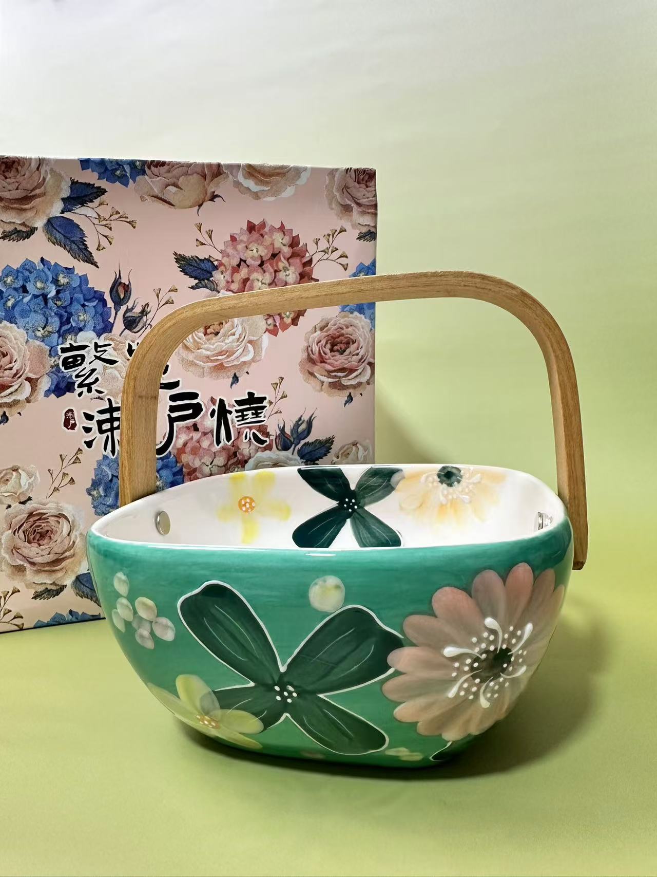 【一起淘儿】C24#夏日花海 提篮 濑户烧 精致手绘陶瓷