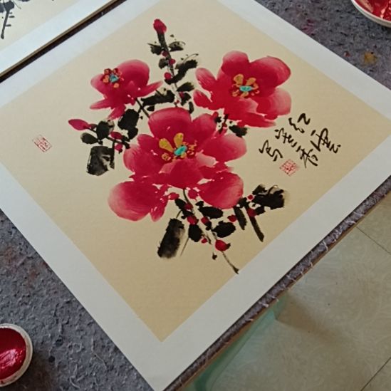 竖款写意画牡丹花作品