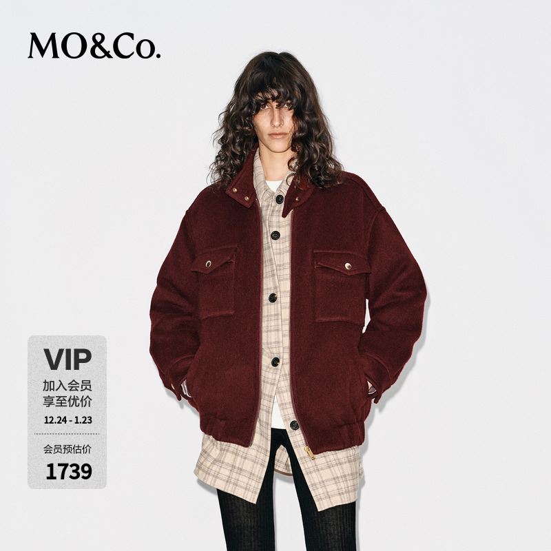 MOCO双面呢外套2025冬新品含羊毛羊驼毛工装风金属拉链MBE4COTT21