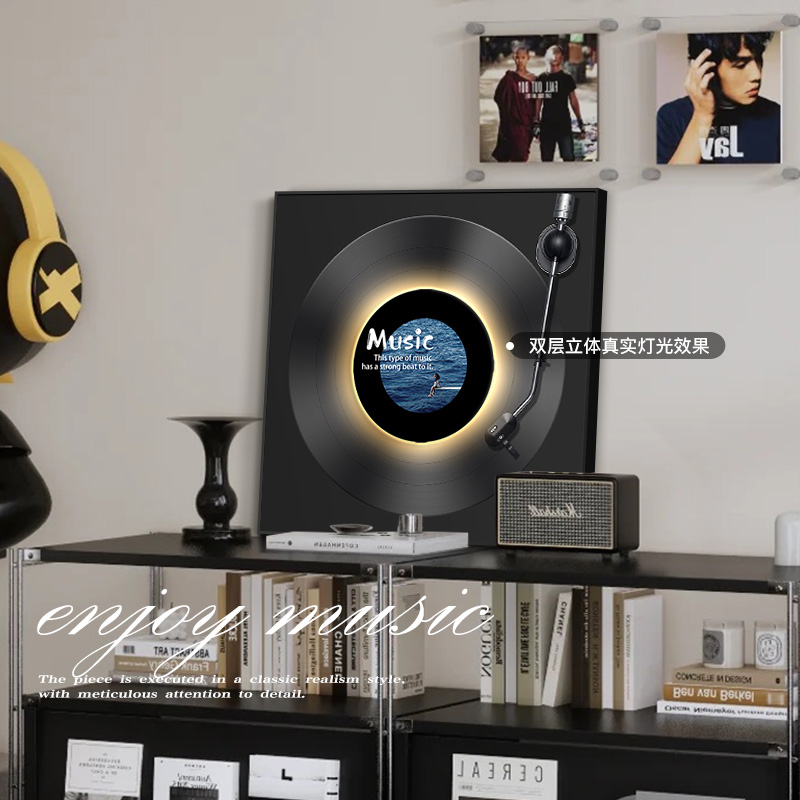 黑胶唱片极简装饰画复古客厅挂画ins风小众高级感客厅背景墙挂画