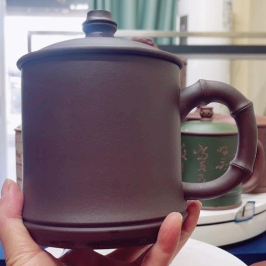 紫砂茶杯老紫泥竹节杯700c c