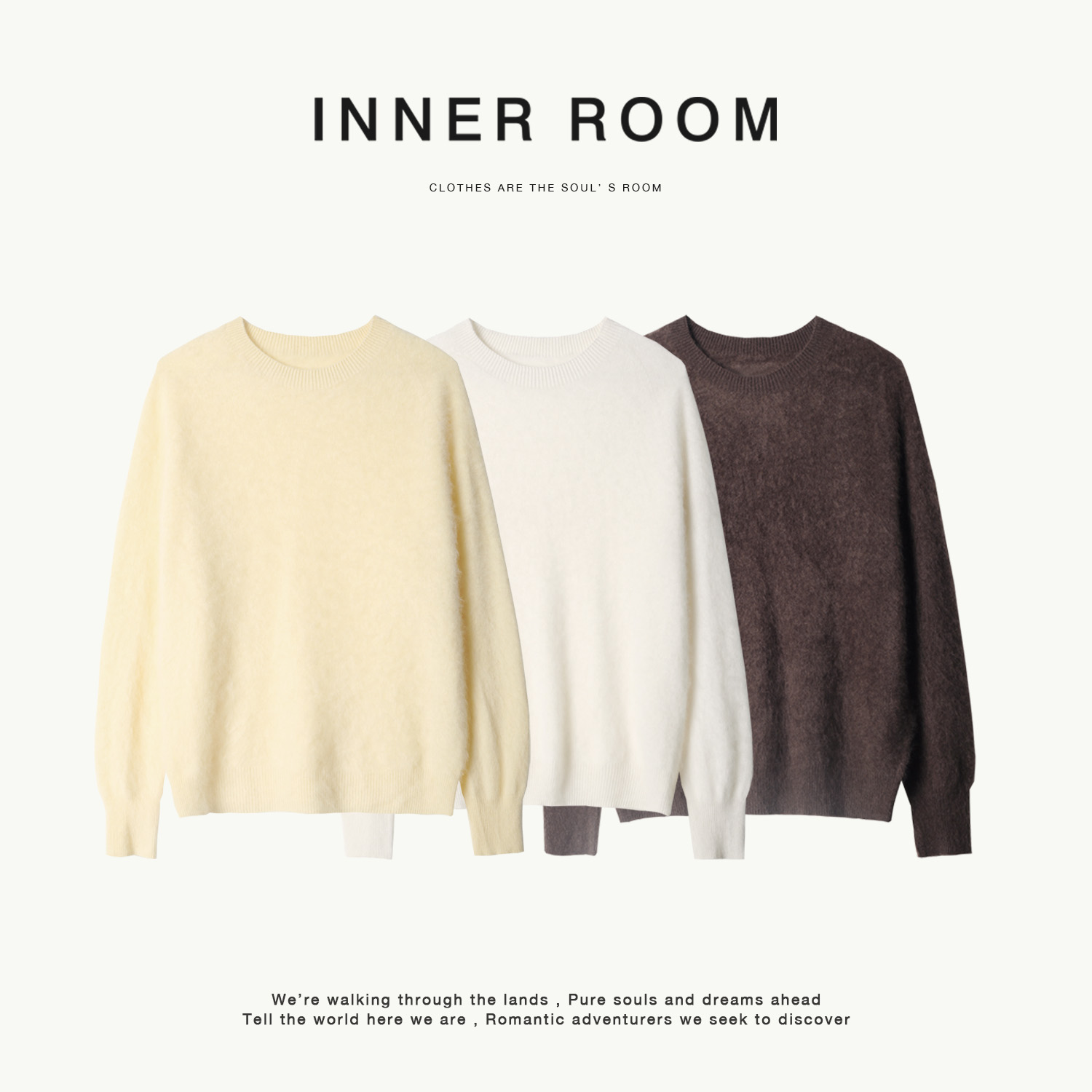 INNER ROOM羊绒拉毛慵懒针织衫女冬软糯圆领宽松百搭保暖毛衣
