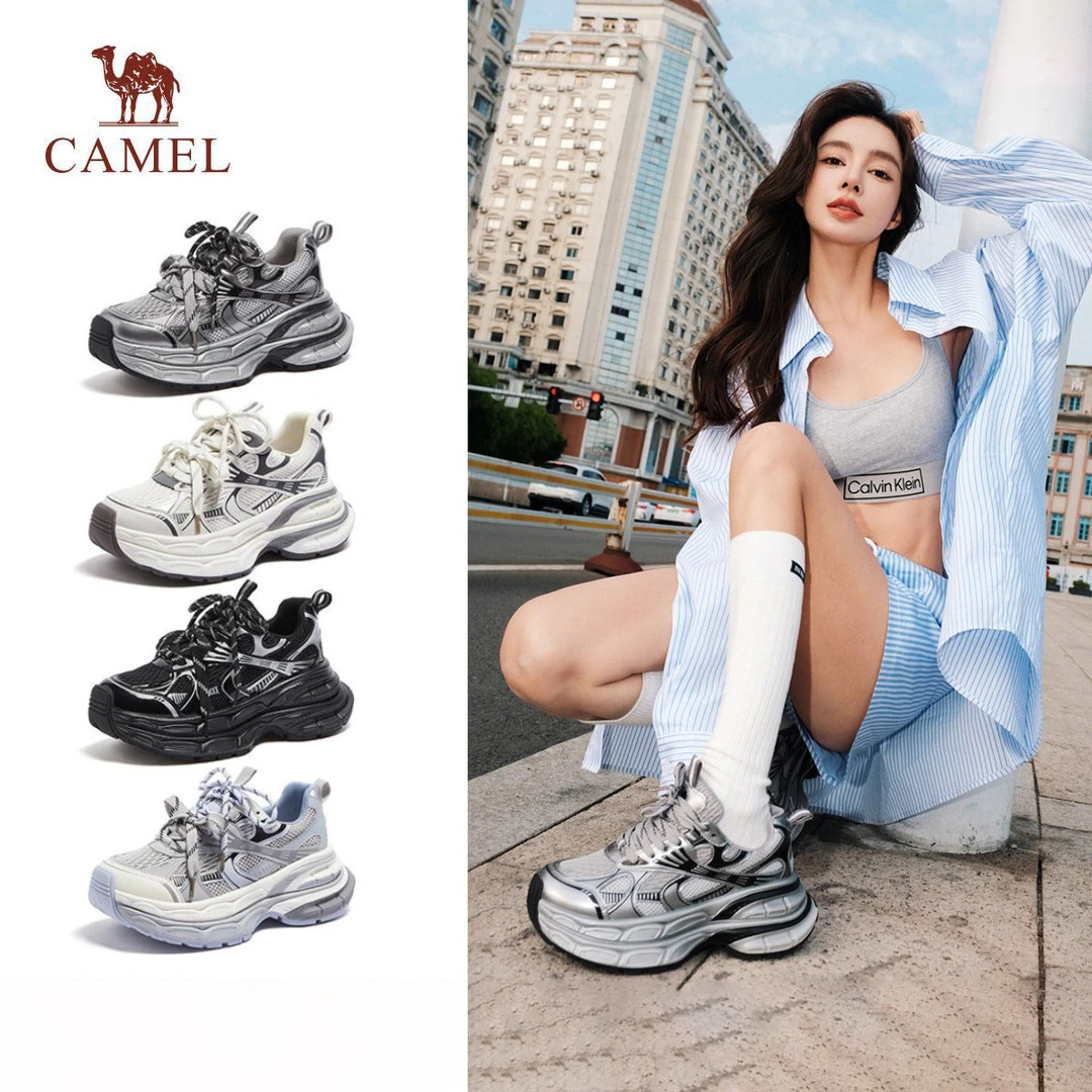 骆驼银月户外复古老爹鞋2025秋季复古运动鞋女款厚底增高休闲鞋子