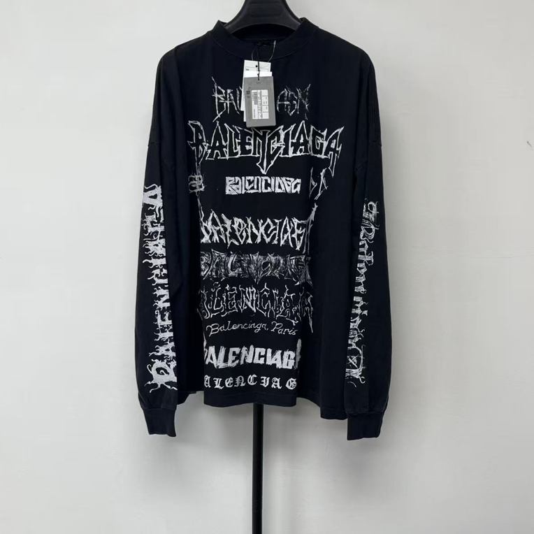 未使用 Balenciaga/巴黎世家 字母印花圆领套头长袖 01853