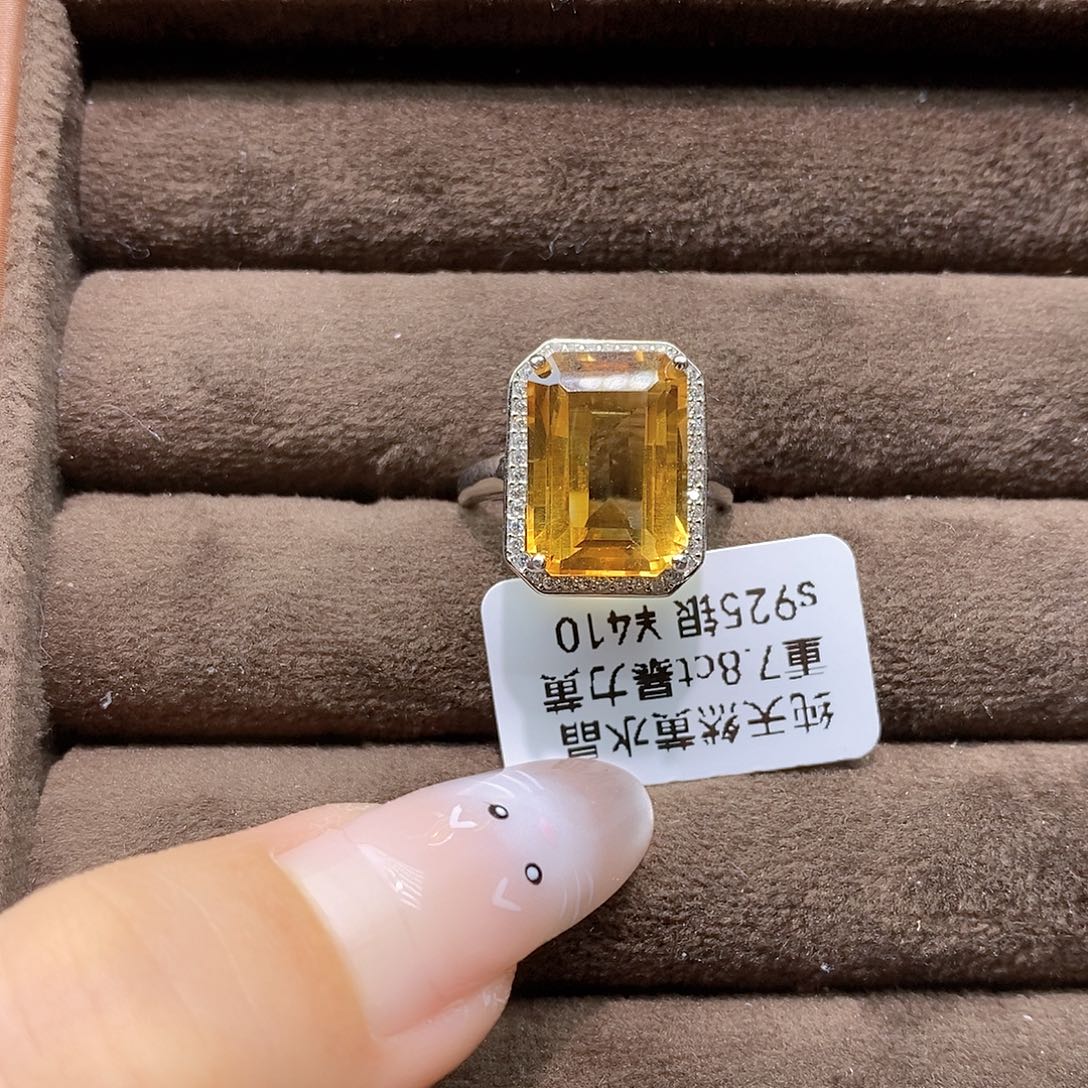 如***梦水晶戒指银S925镶嵌纯天然无优化黄水晶Q