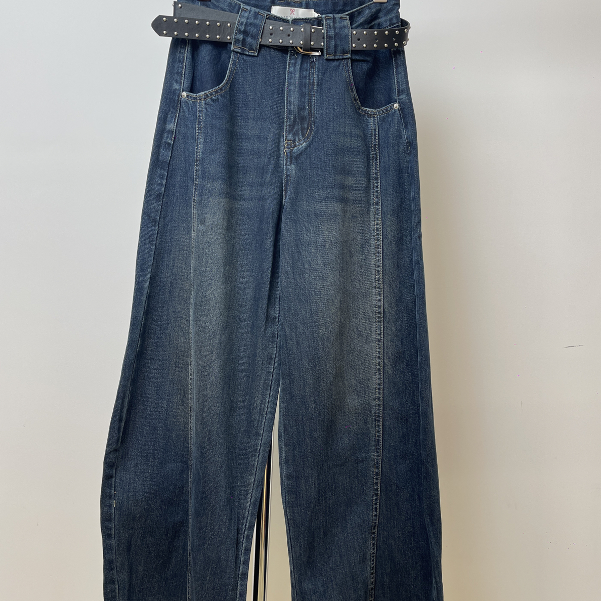 秋季高腰显瘦弯刀牛仔裤女遮胯阔腿裤适合梨型身材