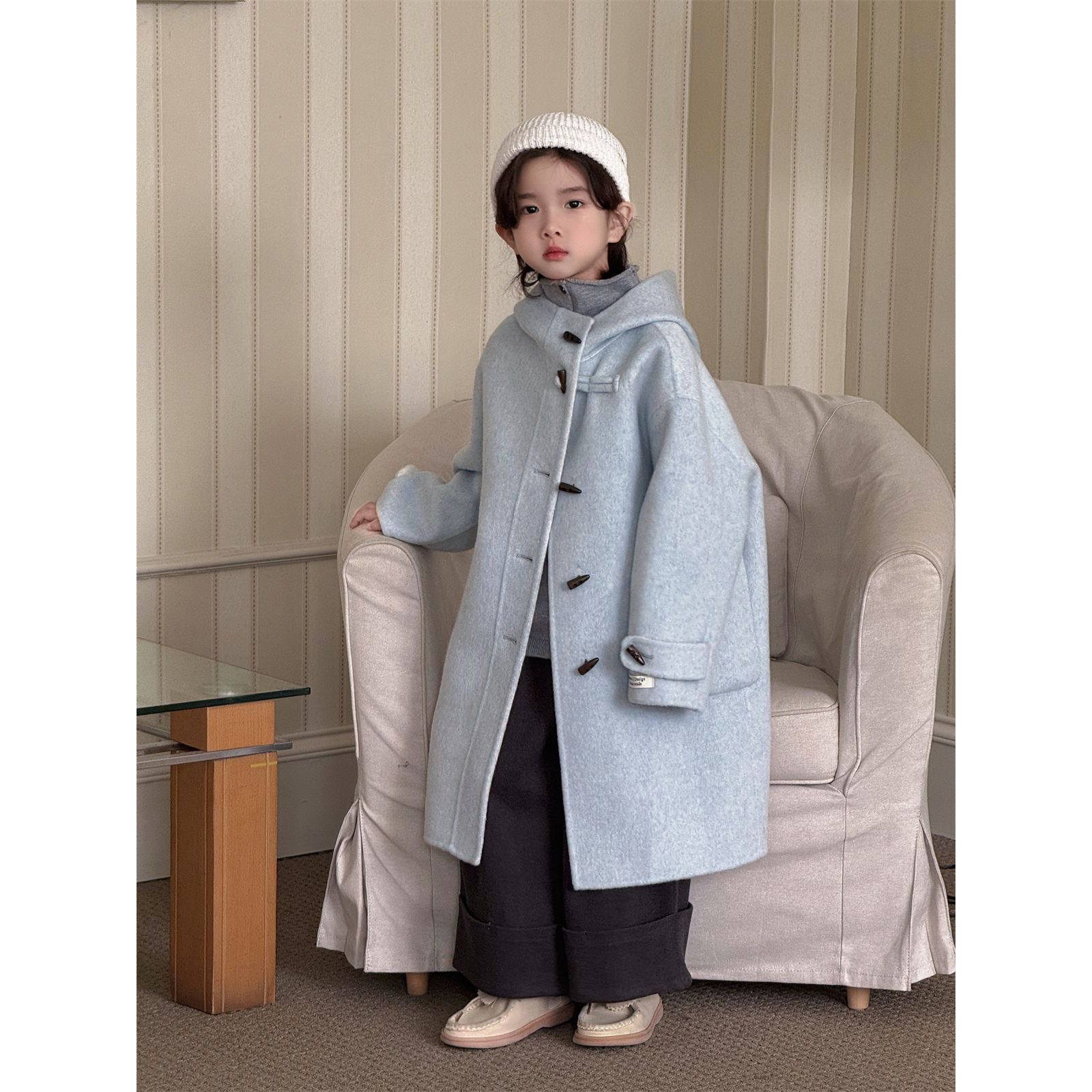 乐小悠 童装男童大衣2025冬季新款韩版双纱羊毛呢大衣儿童保暖潮