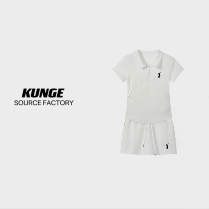 KUNGE-2025显瘦气质收腰修身设计感polo短袖松紧腰套装-5326