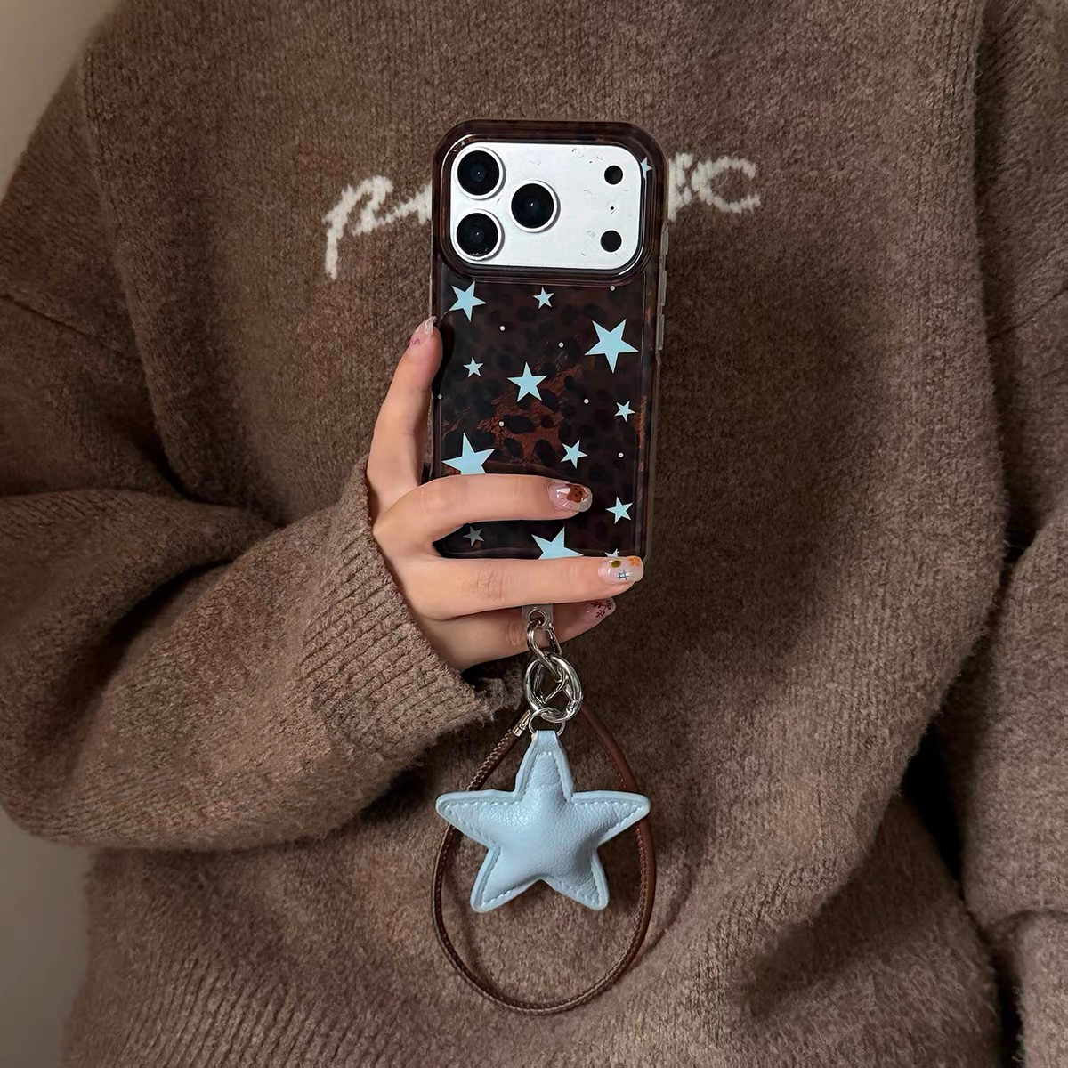 ins韩风豹纹星星挂件手绳适用苹果17promax手机壳16151413女16pro