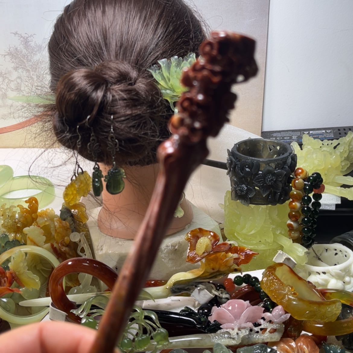 【闪购商品】蛇纹石玉发饰合金