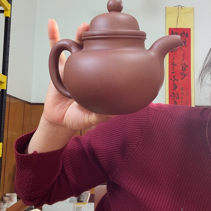 紫砂茶壶紫泥底槽青掇球400cc