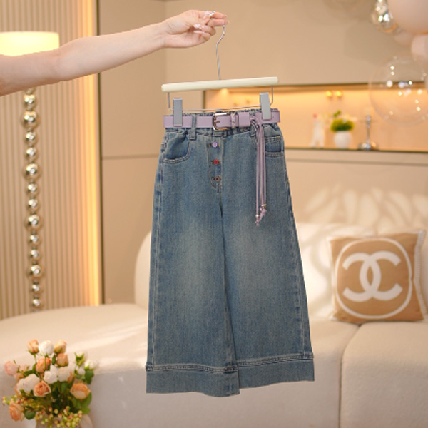 【米拉8】女童蓝色牛仔裤秋季新款中大童宽松直筒裤2025新款