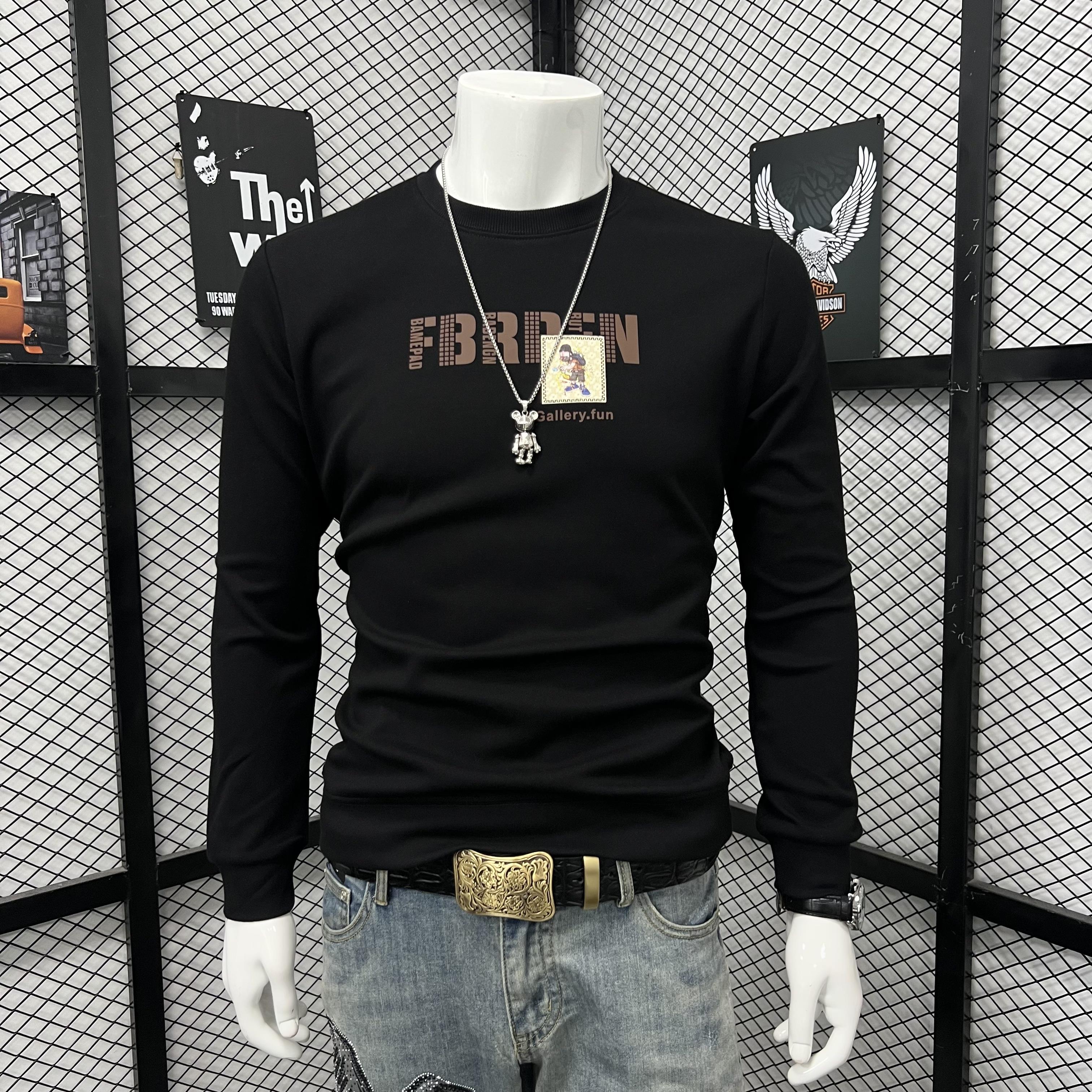 加绒加厚美式重磅卫衣男款帅气休闲棉上衣潮流打底衫男士圆领秋衣