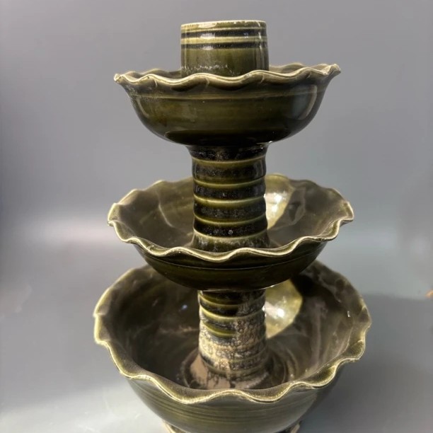 定窑手工荷叶烛台蜡台陶瓷精品摆件