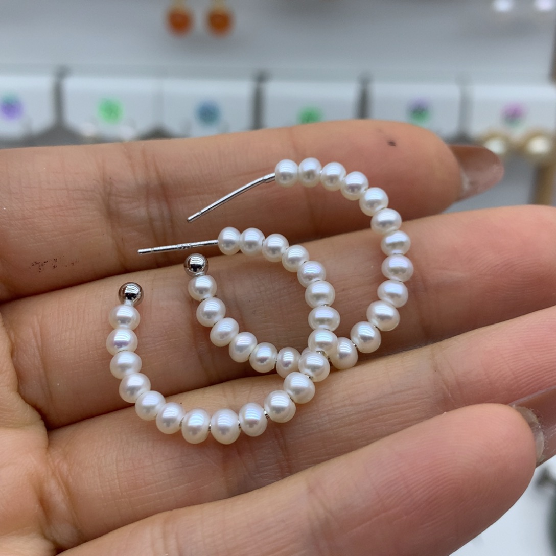 耳饰银S925镶嵌淡水珍珠