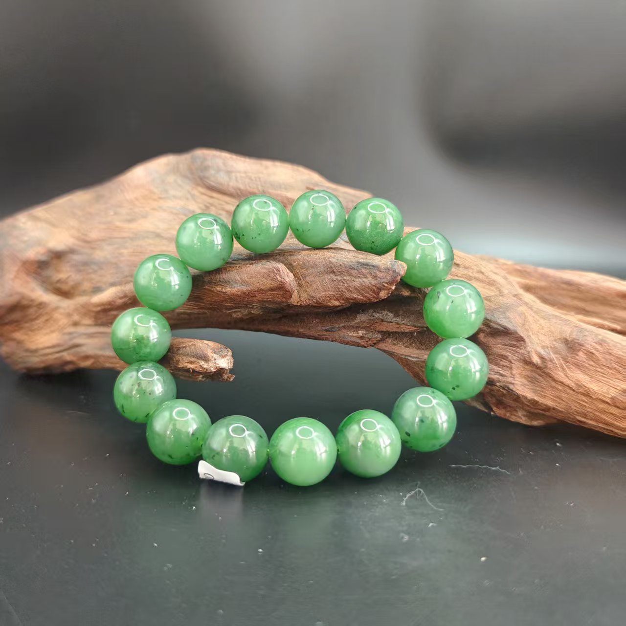 Q和田玉碧玉圆珠手串（卡14）0085