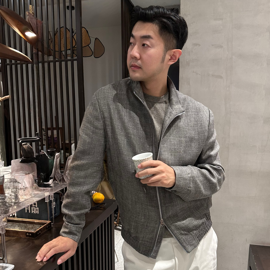 意大利ethomas丝麻毛秋季立领夹克 男士商务休闲bomber夹克外套