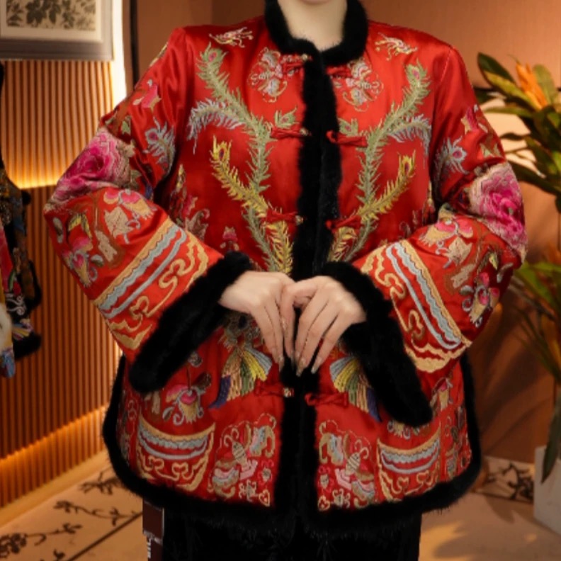 【凤川牡丹】重磅刺绣国风冬款加厚双面双穿外套2024B2120--开心