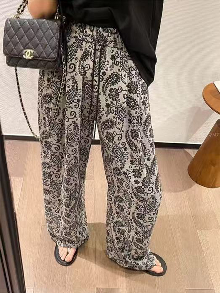 复古印花天丝混纺阔腿裤