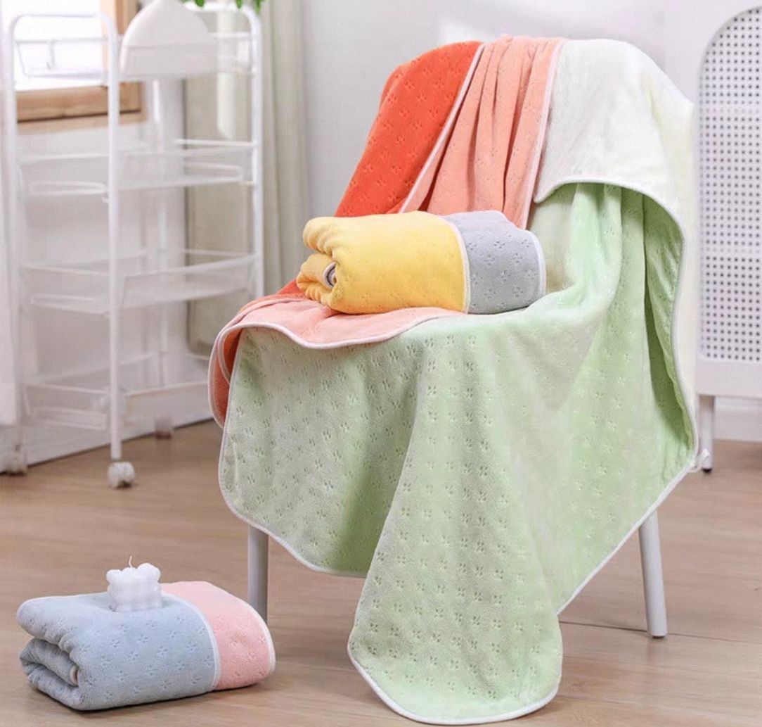 双层双色加厚加密珊瑚绒毛巾34*75柔软亲肤吸水速干成人家用巾