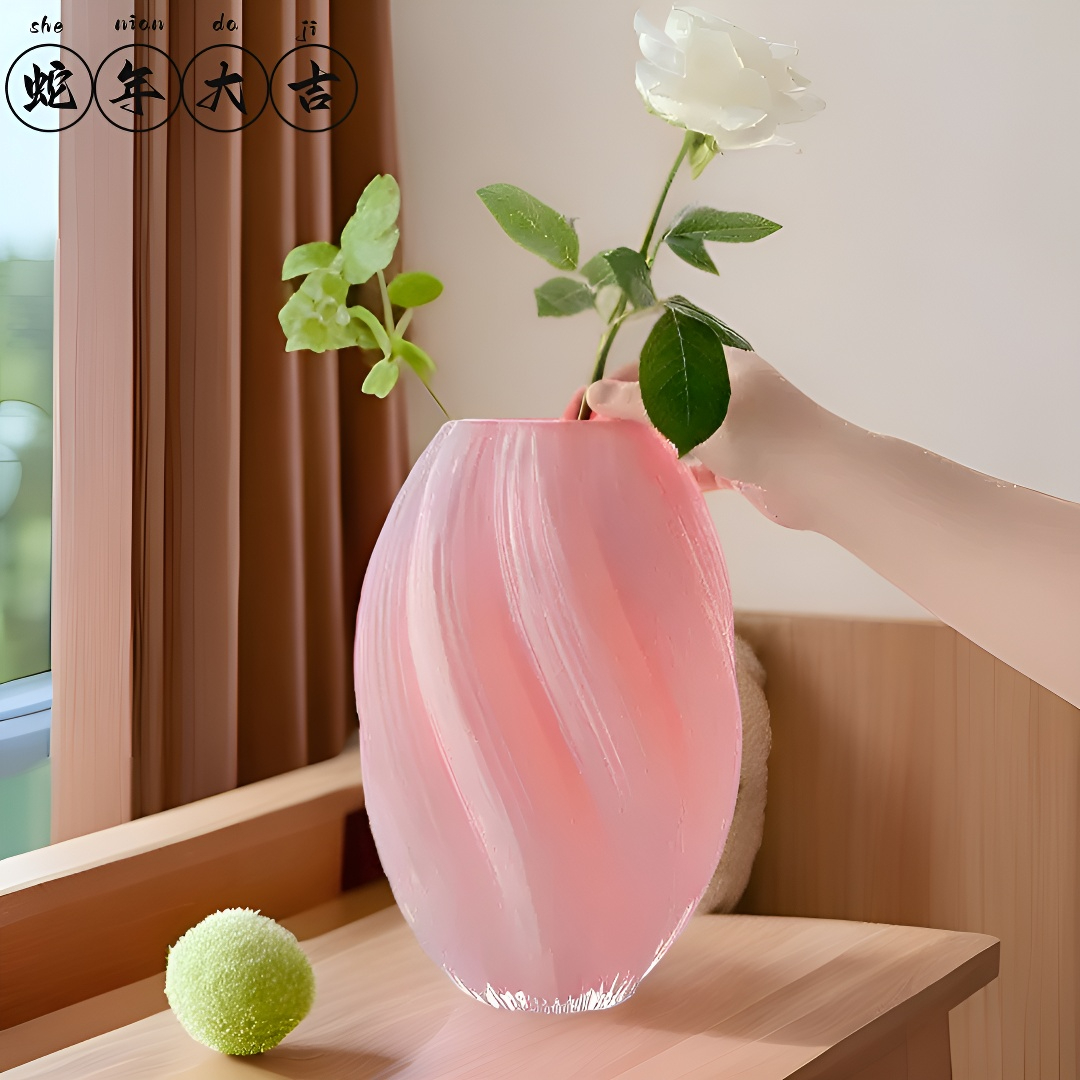 碧琢粉色玻璃水养鲜花客厅插花花瓶客厅插花高档高颜值居家小物件