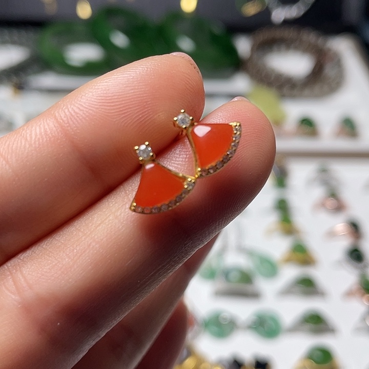 南红玛瑙银S925镶嵌耳饰