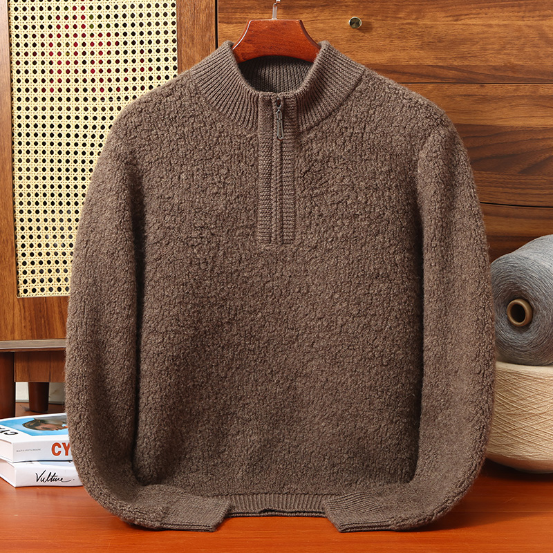 可机洗不起球680克厚100%全羊毛保暖拉链针织衫半高领毛衣打底衫
