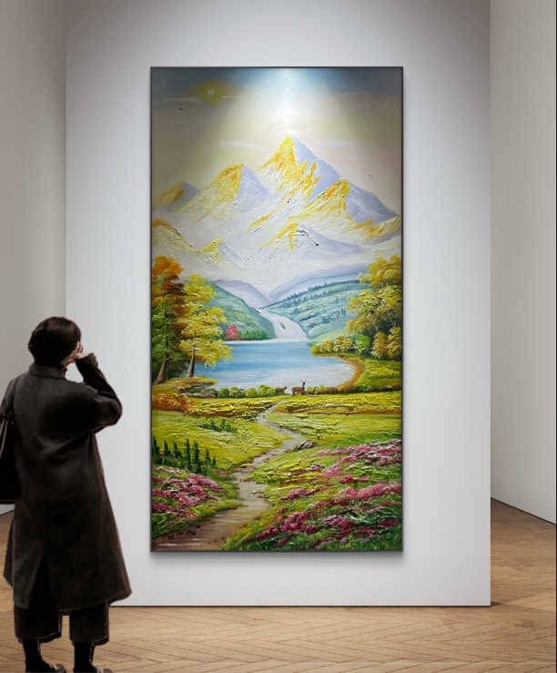 《流水生财》聚宝盆玄关走廊轻奢简约大气装饰画