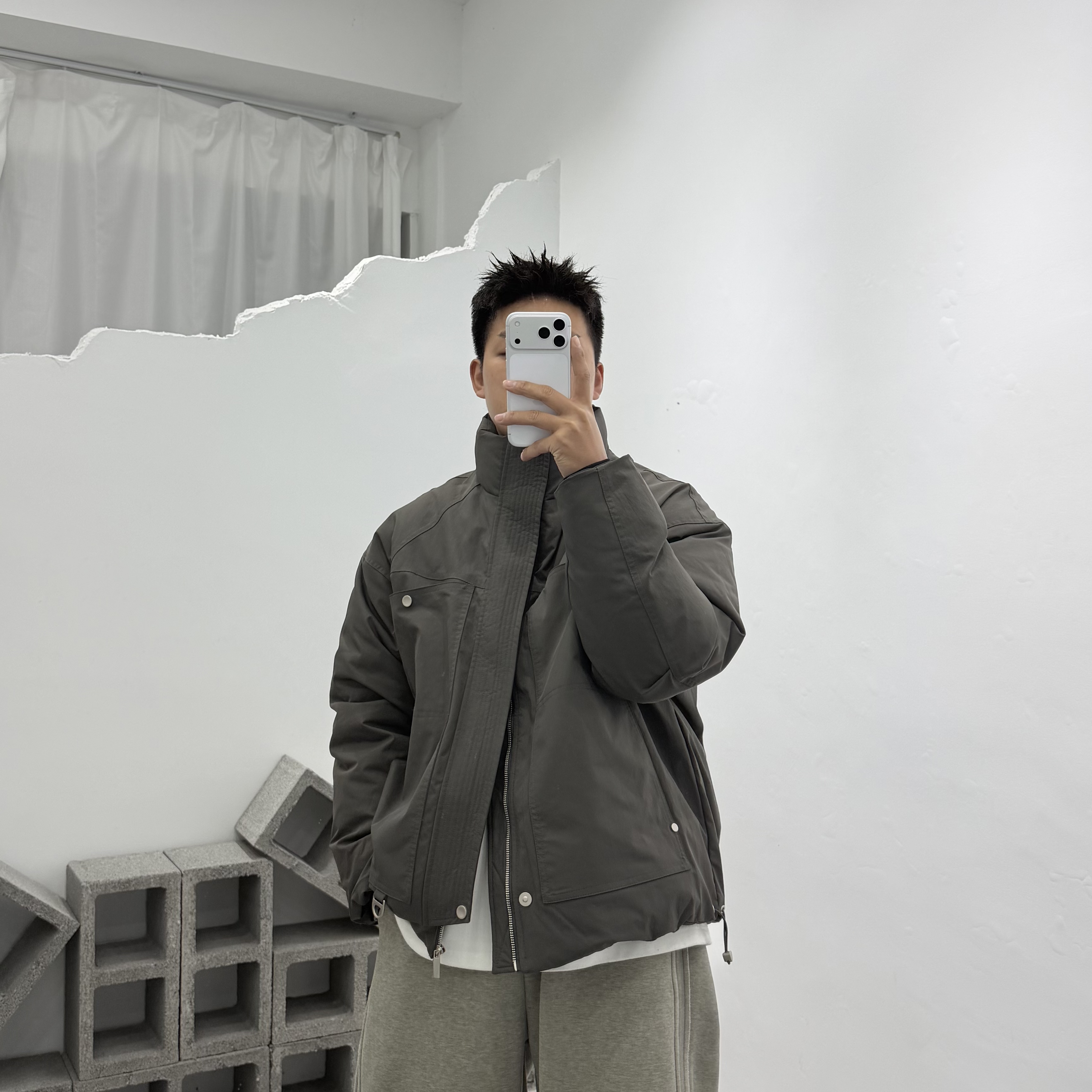 8662 冬季新款拼接设计立领男潮流时尚外套