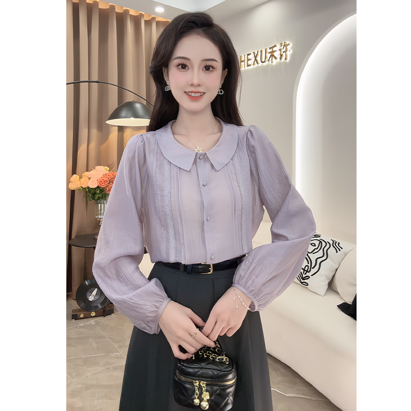 【现货】气质长袖衬衫女2024秋季新款设计感别致洋气翻领上衣