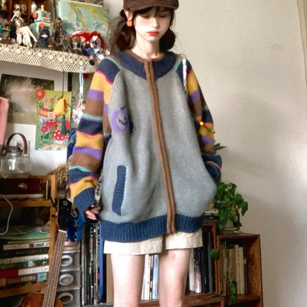 【鱼鱼】复古毛衣女慵懒秋冬新款针织套头开衫设计感