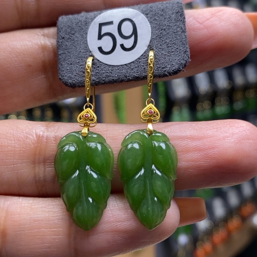 【闪购商品】和田玉耳饰18K金镶嵌20x12.8x4mm厚金耳饰