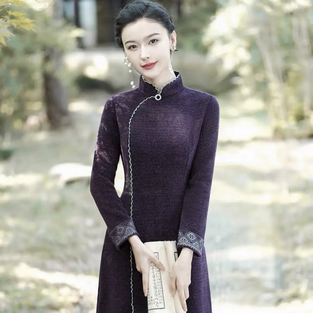 【心懂旗袍—槿丛】A版不开叉改良气质旗袍裙显瘦中国风旗袍裙子