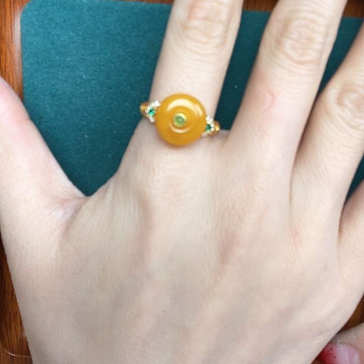 蜜蜡戒指银S925镶嵌戒指