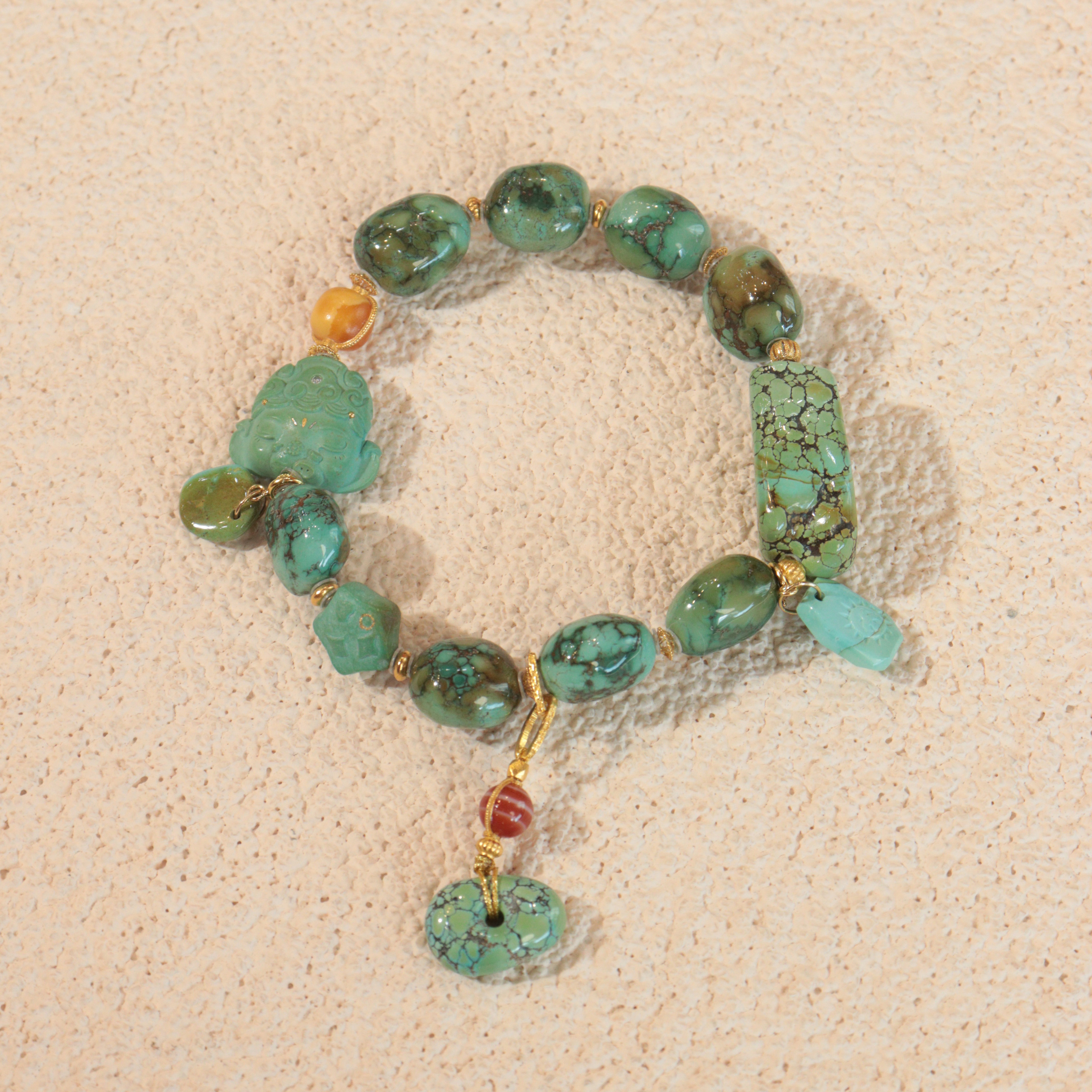 霖泽|绿松石嘟嘟象网花糖豆手链18k金1218