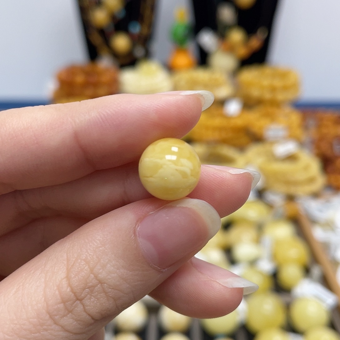 蜜蜡未镶嵌珠宝奇石11.3mm妖花圆珠 瑕