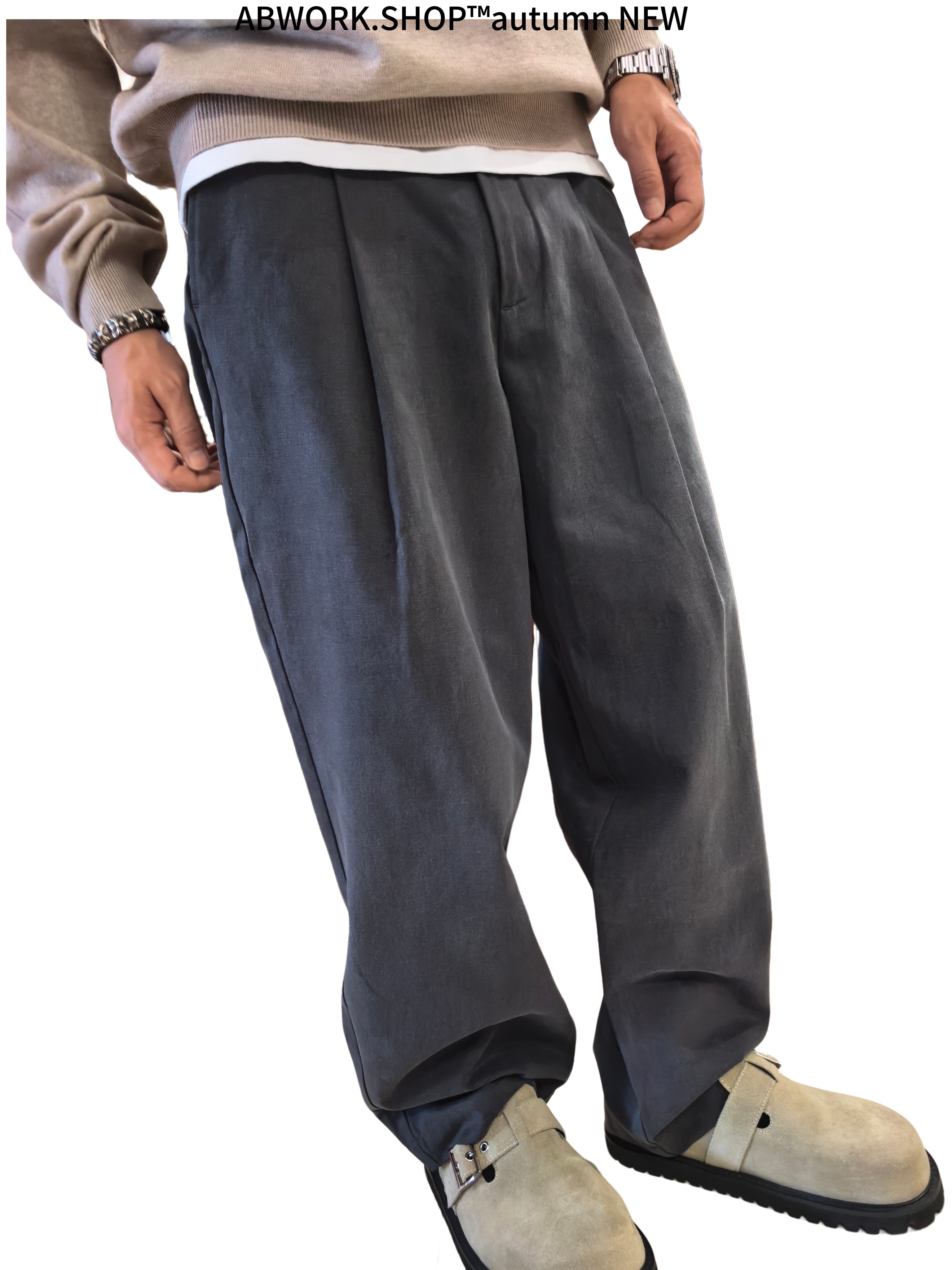[AB.WORK]男士长裤 莱赛尔老钱风高级百搭定制打褶休闲长裤