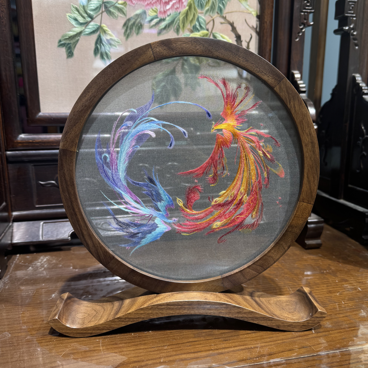 手工苏绣双面绣冰与火双凤代表了家庭和睦 25-25公分左右