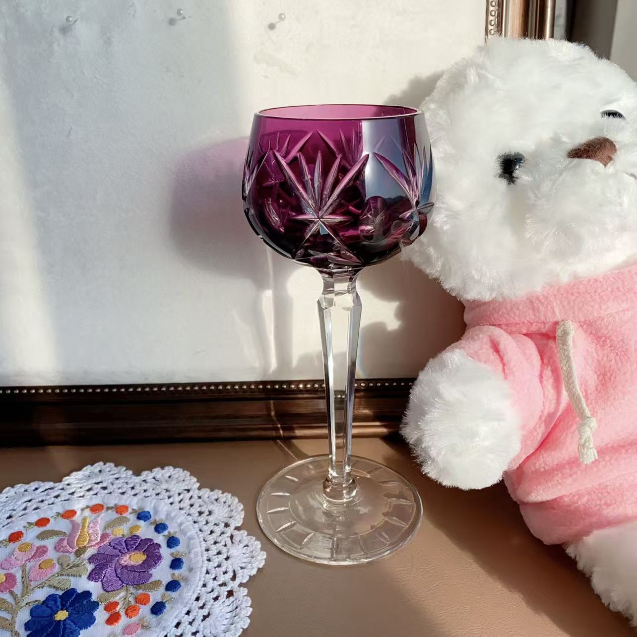 梦幻紫色切工水晶高脚杯 红酒杯