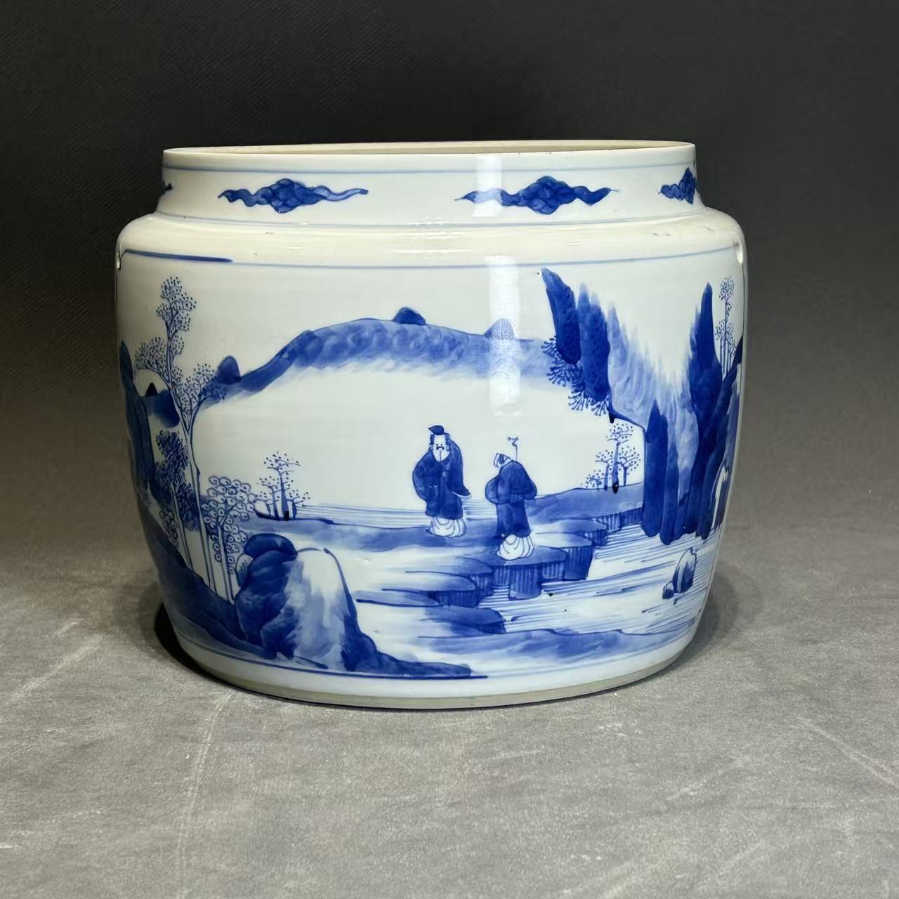 25190754X青花高士清谈纹粥罐