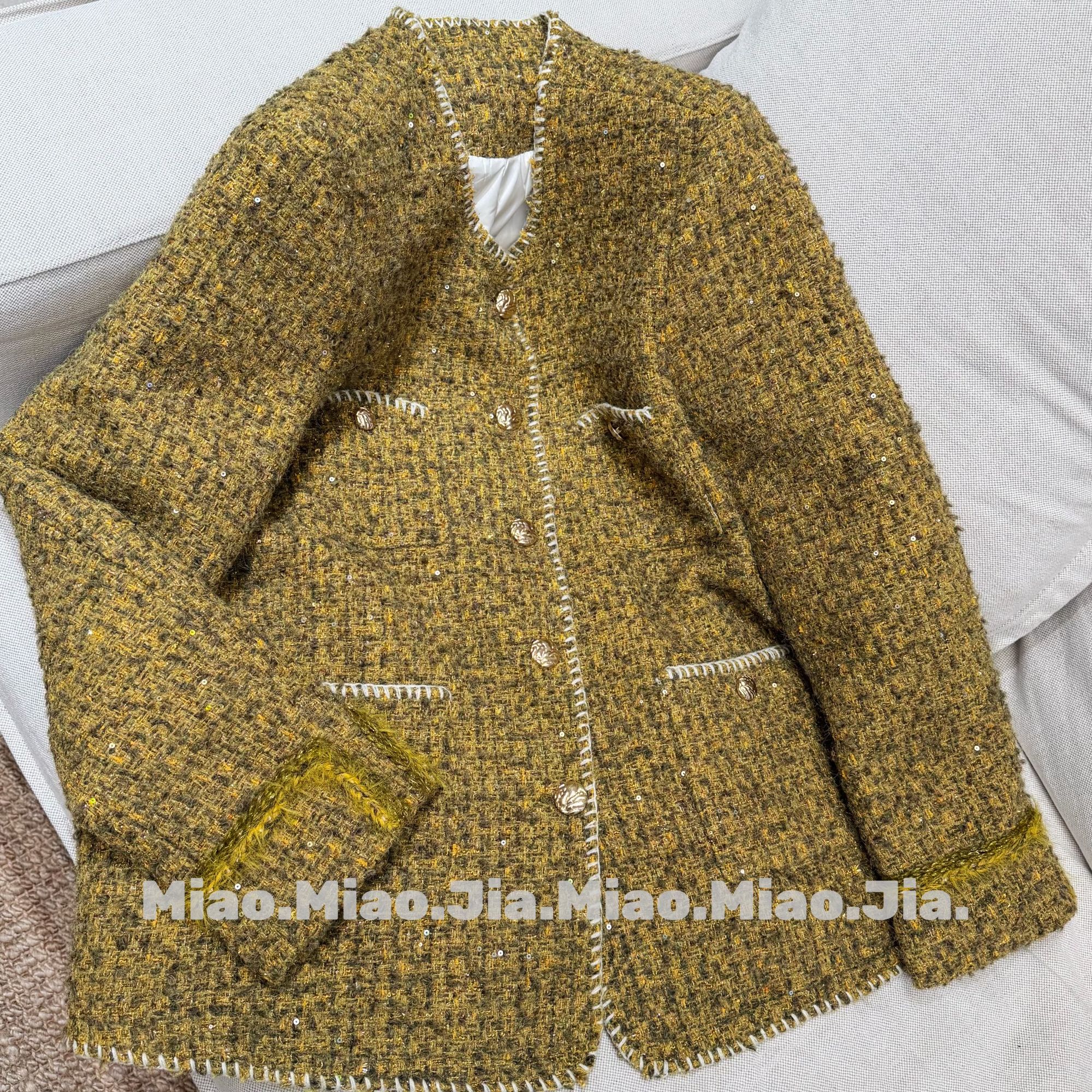 /苗苗家/『琥珀夜语』新款复古小香风多口袋白鹅绒内胆外套