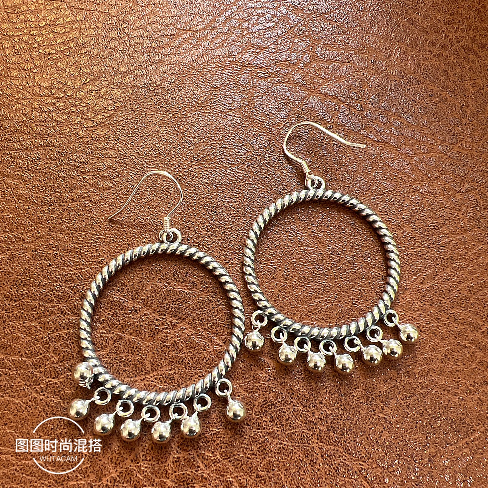 925银耳饰 纯银复古女编织纯手工耳圈耳饰素款百搭古风波西米亚