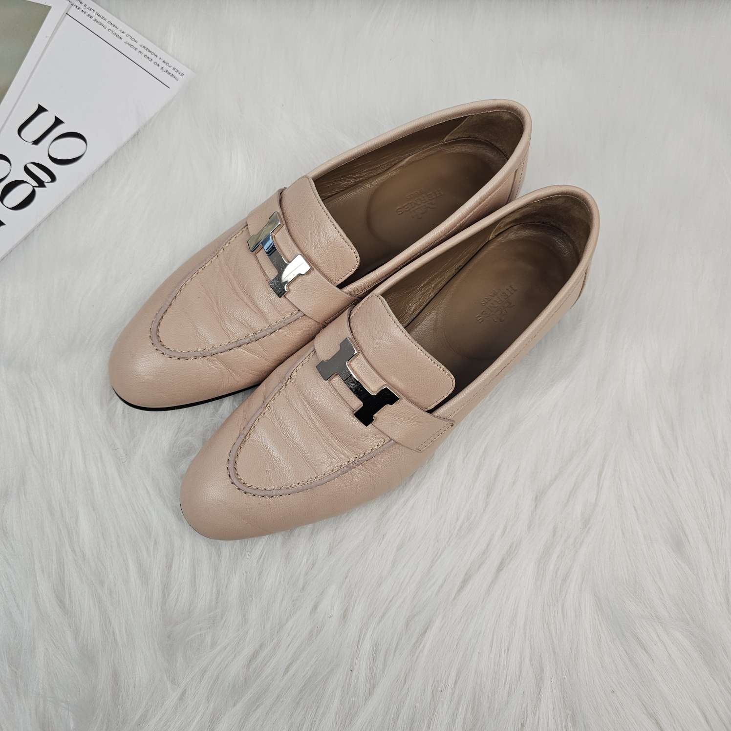 95新 Hermes/爱马仕 爱马仕经典银扣乐福鞋38.5码公价8.5k /4862