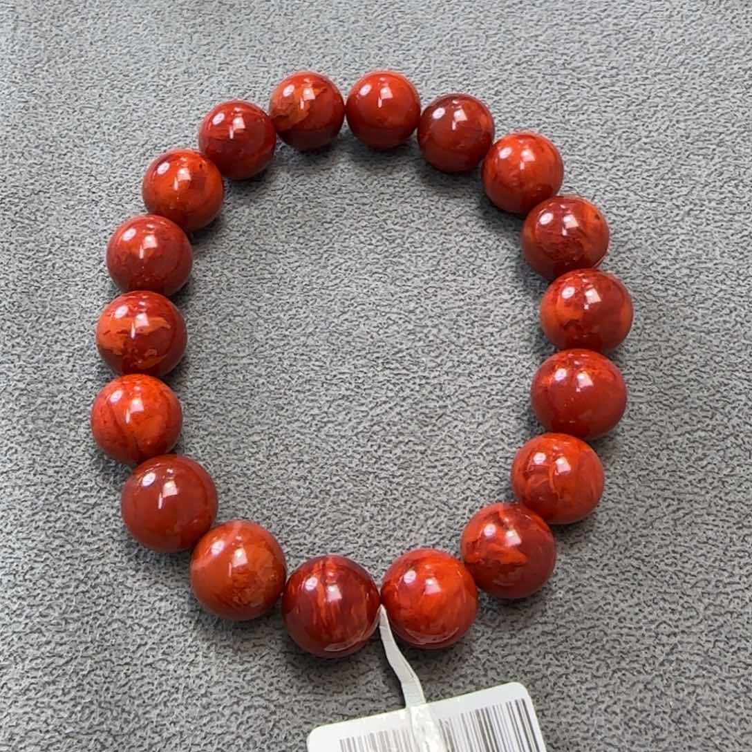 南红玛瑙手串未镶嵌瓦西玫红火焰纹11mm单圈