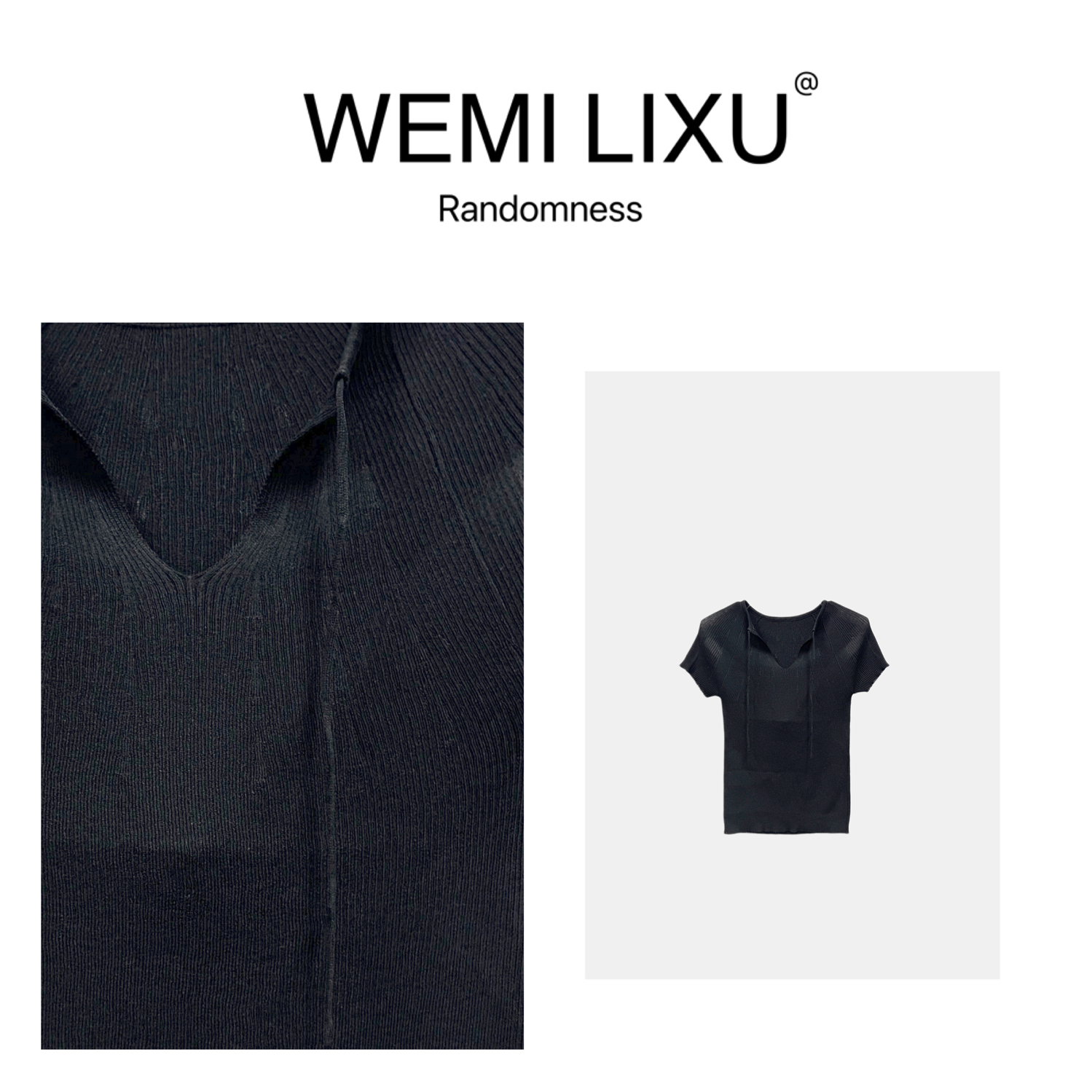 WEMI LIXU“风和日丽“春夏时尚百搭女装V领短袖针织衫修身显瘦9083