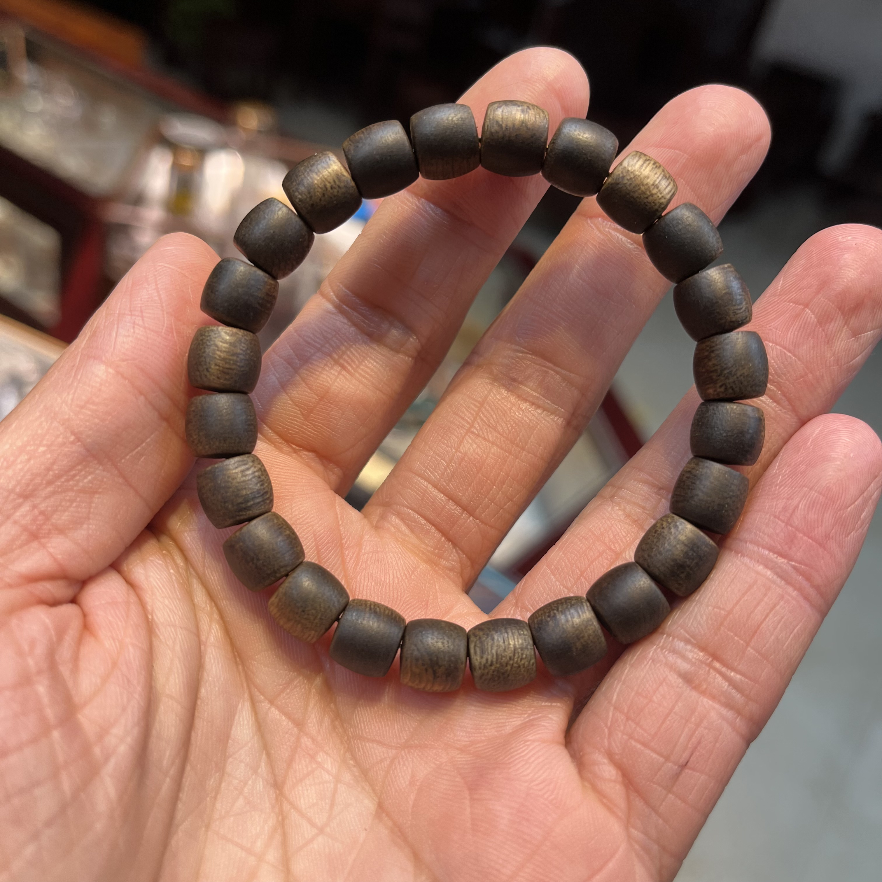 （乌身圆叶）沉水0.8cm直切鼓珠单圈手串正宗海南莺歌绿棋楠沉香